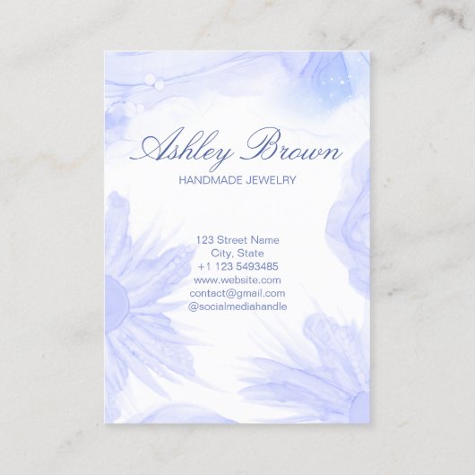 ブルーウォーターカラー花ジュエリーイヤリングディスプレイ 名刺 (裏面)