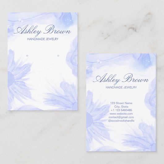 ブルーウォーターカラー花ジュエリーイヤリングディスプレイ 名刺 (正面/裏面)