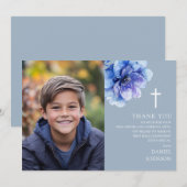 ブルーウォーターカラー花写真第1聖餐式 サンキューカード (正面/裏面)