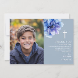 ブルーウォーターカラー花写真第1聖餐式 サンキューカード