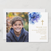 ブルーウォーターカラー花写真第1聖餐式 サンキューカード (正面)
