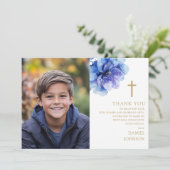 ブルーウォーターカラー花写真第1聖餐式 サンキューカード (スタンド正面)