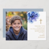 ブルーウォーターカラー花写真第1聖餐式 サンキューカード (正面/裏面)