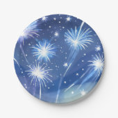 ブルーウォーターカラー花火 | 大晦日パーティー ペーパープレート (正面)