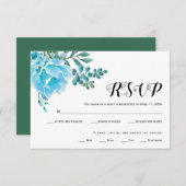 ブルーウォーターカラー花結婚式RSVPカード 出欠カード (正面/裏面)