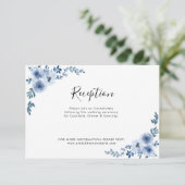 ブルーウォーターカラー花花結婚式レセプションカード サンキューカード (スタンド正面)