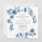 ブルーウォーターカラー花赤ちゃんシャワー 招待状 (正面)