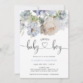 ブルーウォーターカラー花赤ちゃんシャワー 招待状 (正面)