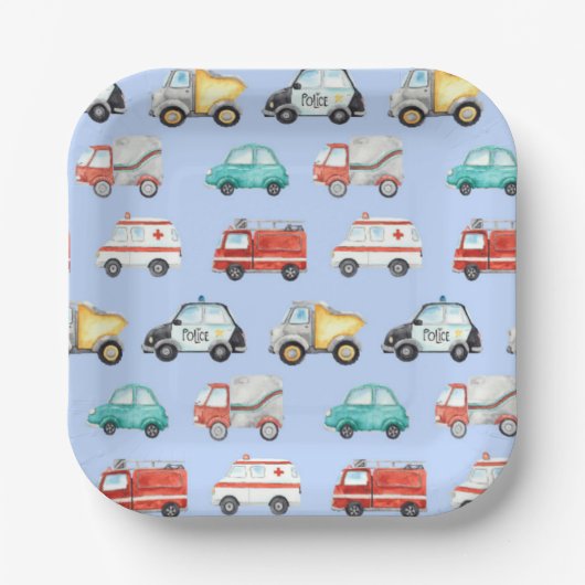 ブルーウォーターカラー車/車 ペーパープレート (正面)