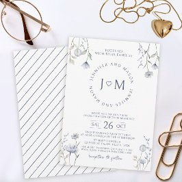 ブルーウォーターカラー野花結婚式招待状 招待状