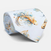 ブルーウォーターカラー金ゴールドホワイトコイ魚 ネクタイ (ロール)
