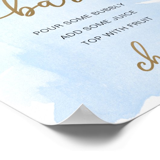 ブルーウォーターカラー金ゴールドミモサバー標識 ポスター (角)