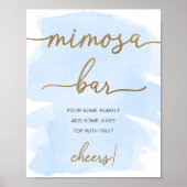 ブルーウォーターカラー金ゴールドミモサバー標識 ポスター (正面)