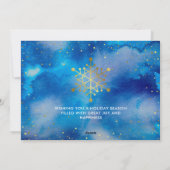 ブルーウォーターカラー金ゴールド台本メリークリスマス写真 シーズンカード (裏面)