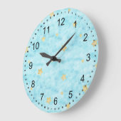 ブルーウォーターカラー金ゴールド星 ラージ壁時計 (傾斜)