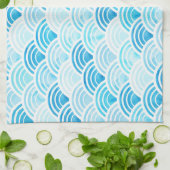 ブルーウォーターカラー青海波パターン キッチンタオル (折り畳み)