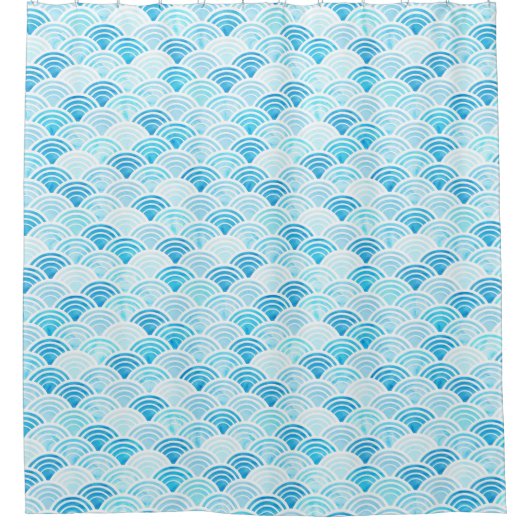 ブルーウォーターカラー青海波パターン シャワーカーテン (正面)