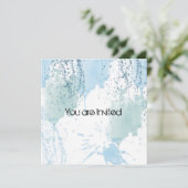 ブルーウォーターカラー(ばちゃばちゃ)跳ねる抽象芸術ベビーシャワー 招待状 (スタンド正面)