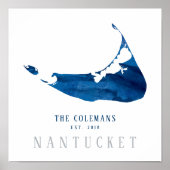 ブルーウォーターカラー ナンタケット マップ ファミリー エスタブリッシュド ポスター (正面)