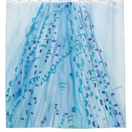 ブルーウォーターカラー&パステルアートワーク シャワーカーテン