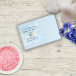 ブルーウォーターカラー&ヒトデビーチソープラベル 長方形シール