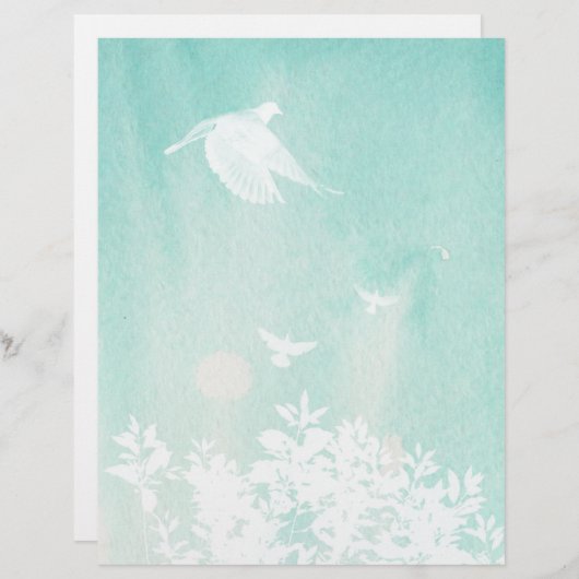 ブルーウォーターカラー&ホワイトドーブスクラップブック紙 (正面/裏面)