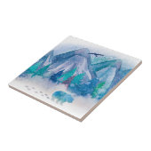 ブルーウォーターカラー 冬の山の風景アート タイル (側面)