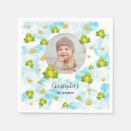 ブルーウォーターカラー（昆虫）オオカバマダラ、モナークカエルベビー写真 スタンダードカクテルナプキン