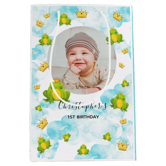 ブルーウォーターカラー（昆虫）オオカバマダラ、モナークカエルベビー写真 ミディアムペーパーバッグ (正面)