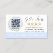 ブルーウォーターカラー&金ゴールドロイヤリティパンチスタンプQR 名刺 (裏面)