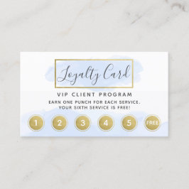 ブルーウォーターカラー&金ゴールドロイヤリティパンチスタンプQR 名刺