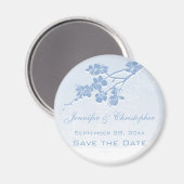 ブルーウォーターグラデーションカラー春花の日付を保存 マグネット (正面/裏面)