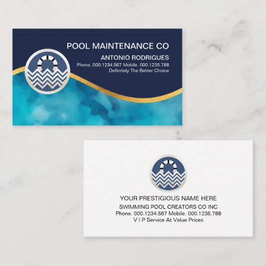 ブルーウォーターグランジ金ゴールドスイミングウェーブ 名刺 (正面/裏面)