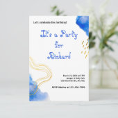 ブルーウォーターグリッターと金ゴールド誕生日 招待状 (スタンド正面)