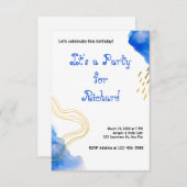 ブルーウォーターグリッターと金ゴールド誕生日 招待状 (正面/裏面)