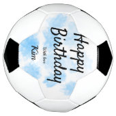 ブルーウォーターシンプルカラー誕生日のお客様の名前を追加 サッカーボール (回転)