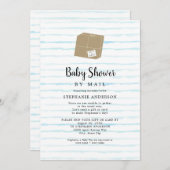 ブルーウォーターストライプカラーの男の子のシャワー郵便 招待状 (正面/裏面)