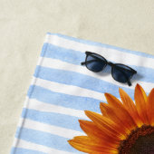 ブルーウォーターストライプカラーパーソナライズされたヒマワリ ビーチタオル (インサイチュ)