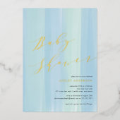ブルーウォーターストライプカラー招待状ベビーシャワーフォイル 箔招待状 (正面)