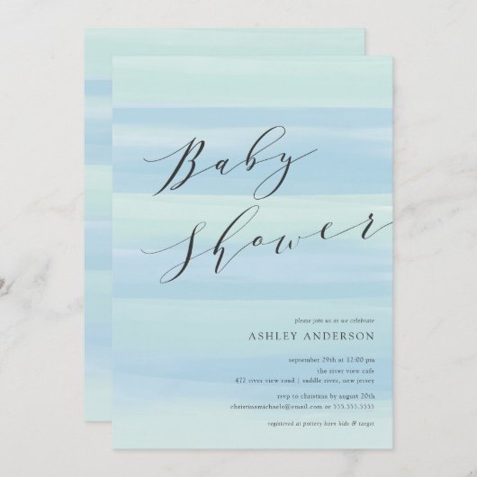 ブルーウォーターストライプカラー招待状 招待状 (正面/裏面)