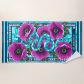 ブルーウォータースネーク&ピンクフラワーズプールカスタム ビーチタオル (正面)