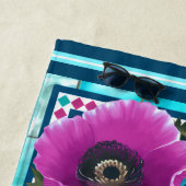 ブルーウォータースネーク&ピンクフラワーズプールカスタム ビーチタオル (インサイチュ)