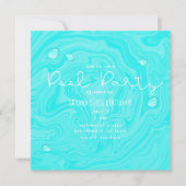ブルーウォータードロップサマースイムプール誕生日パーティー 招待状 (正面)