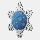 ブルーウォータードロップテクスチャ スノーフレークピューターオーナメント (右)