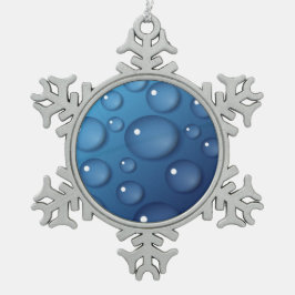 ブルーウォータードロップテクスチャ スノーフレークピューターオーナメント
