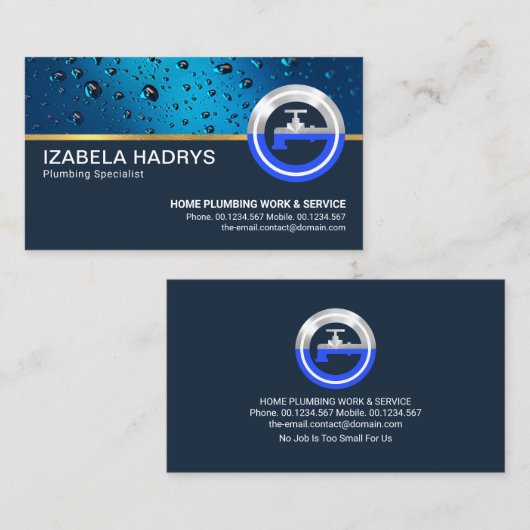 ブルーウォータードロップ特殊な水栓のロゴ 名刺 (正面/裏面)