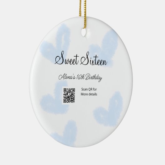 ブルーウォーターハートQRSweet sixteen誕生日 セラミックオーナメント (右)