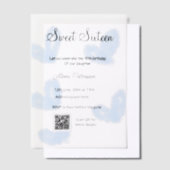 ブルーウォーターハートQRSweet sixteen誕生日 ベラム紙招待状 (オフセット)