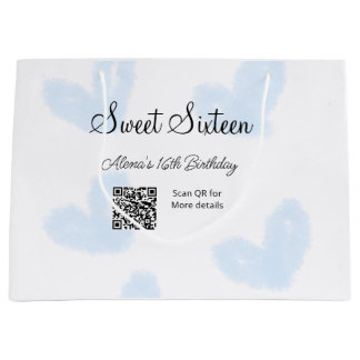 ブルーウォーターハートQRSweet sixteen誕生日 ラージペーパーバッグ