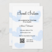 ブルーウォーターハートQRSweet sixteen誕生日 招待状 (正面/裏面)